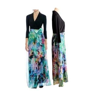 Leslie Fay Black and Multicolor Maxi Dress